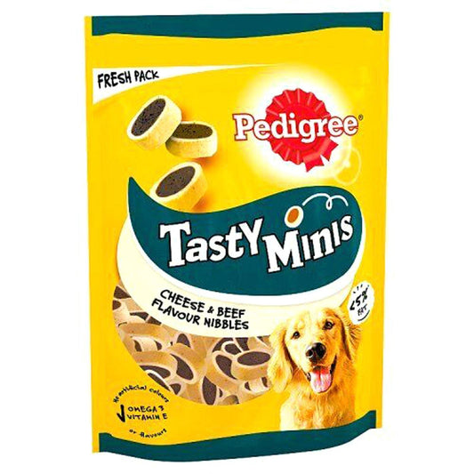 Pedigree Tasty Minis Dog Treats Cheese & Beef Nibbles 140g (8 Packs)