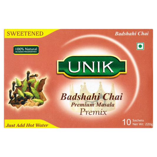 Unik Badshahi Chai Premium Masala Sweetened, 220g (Case of 5)