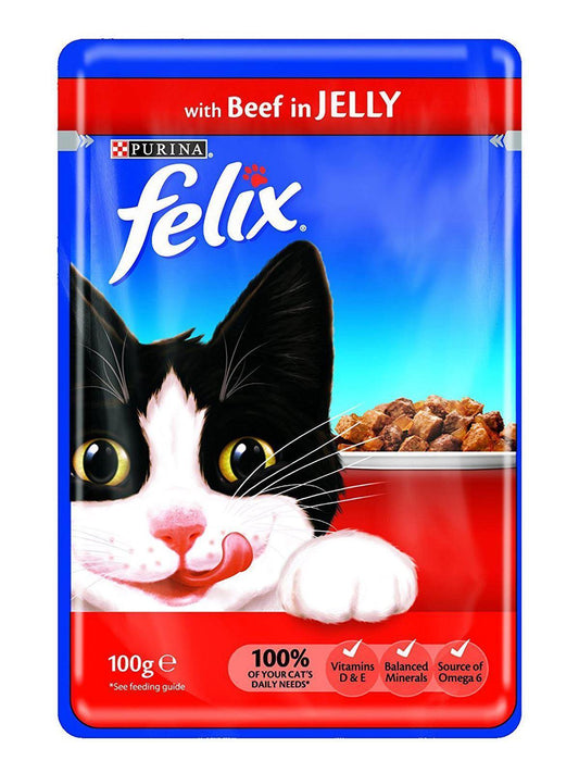 Felix Wet Cat Food Beef in Jelly Pouch 100g (Box of 20)