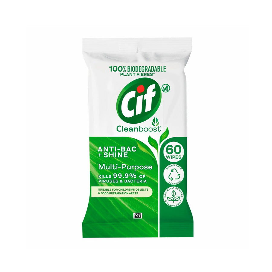 Cif Cleanboost Anti-Bac + Shine Multi-Purpose Wipes (60 Wipes)