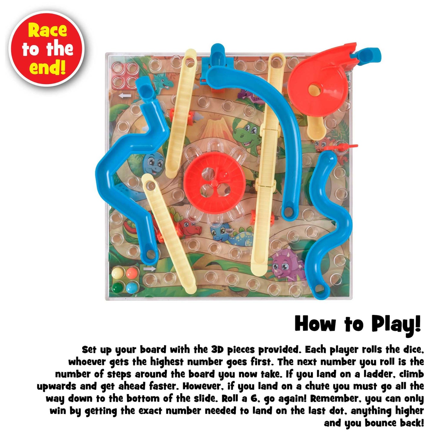 3D Snakes and Ladders Board Game - Dinosaur Edition