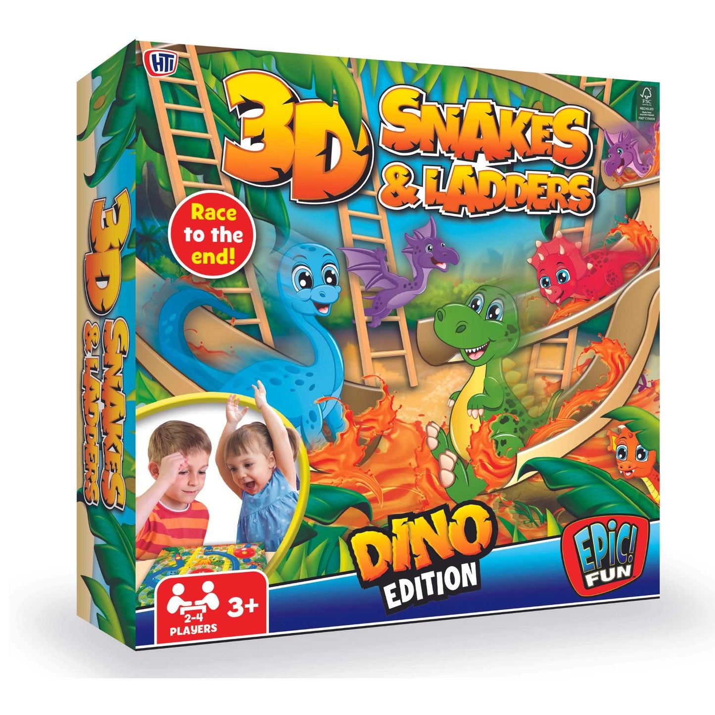 3D Snakes and Ladders Board Game - Dinosaur Edition