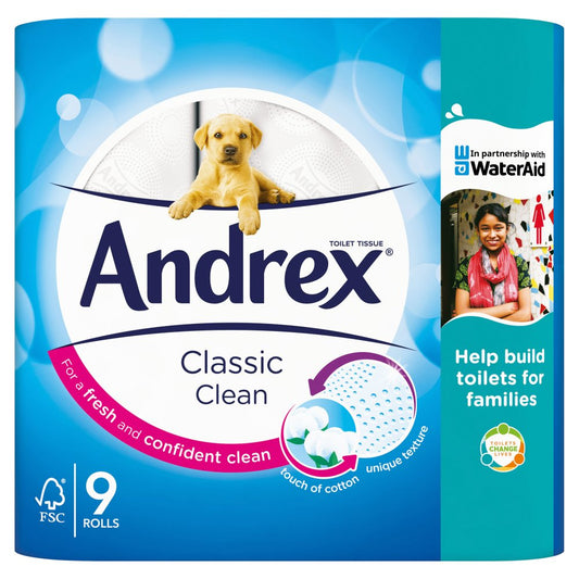 Andrex Classic Clean Case of 4 x 9 Rolls (Total 36 Toilet Rolls)