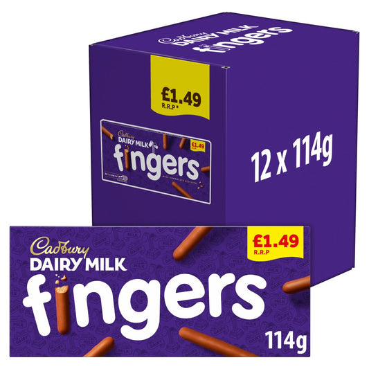 Cadbury Dairy Milk Fingers Chocolate Covered Biscuits PMP 114g (Case of 12)