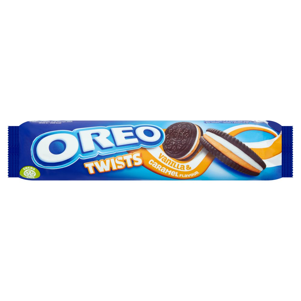 OREO Twist Vanilla & Caramel Flavour Sandwich Biscuits 157g (Box of 16)