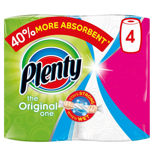 Plenty White Kitchen Roll 400 Sheets (4 Rolls)