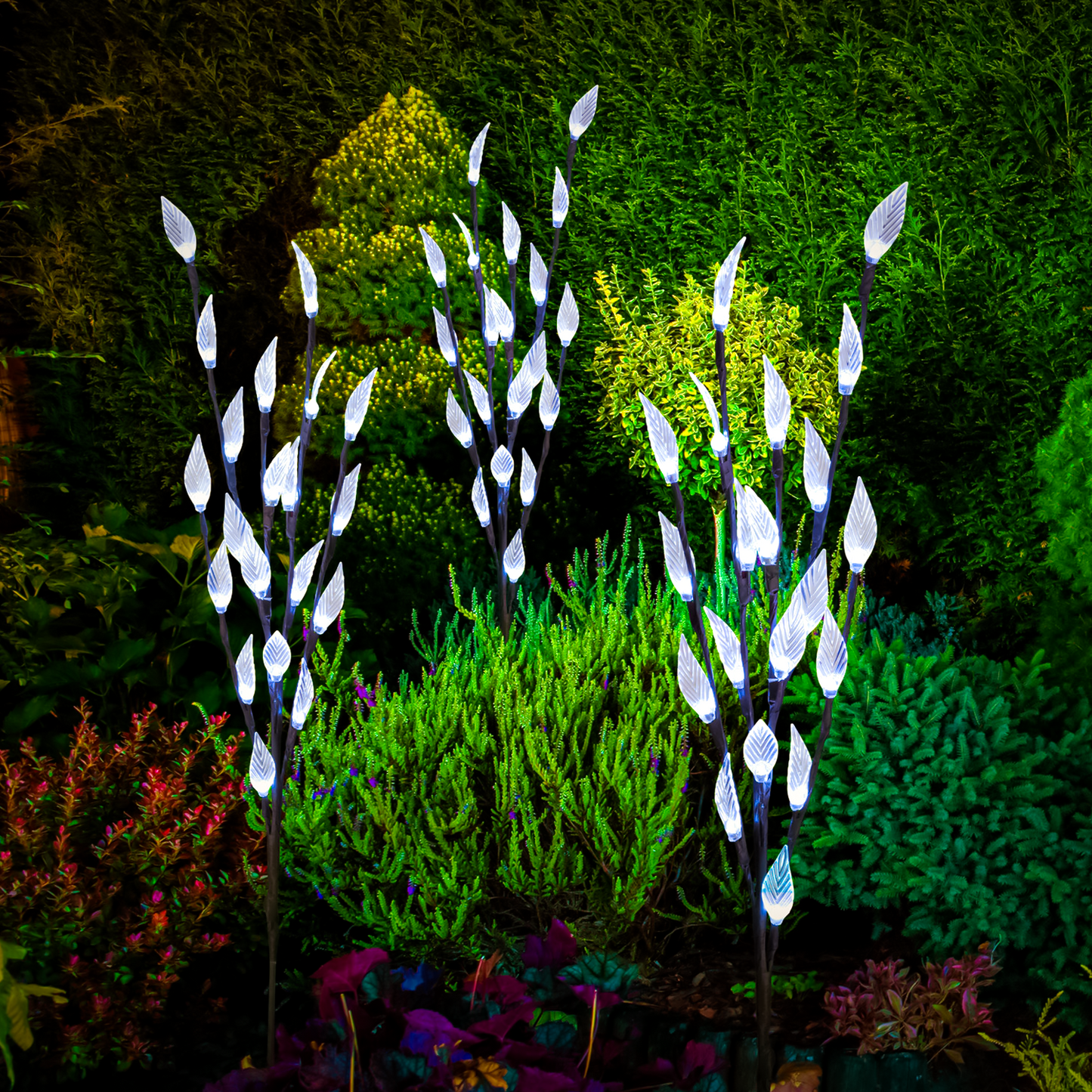 3Pcs 60 LED White Leaf Solar Lights