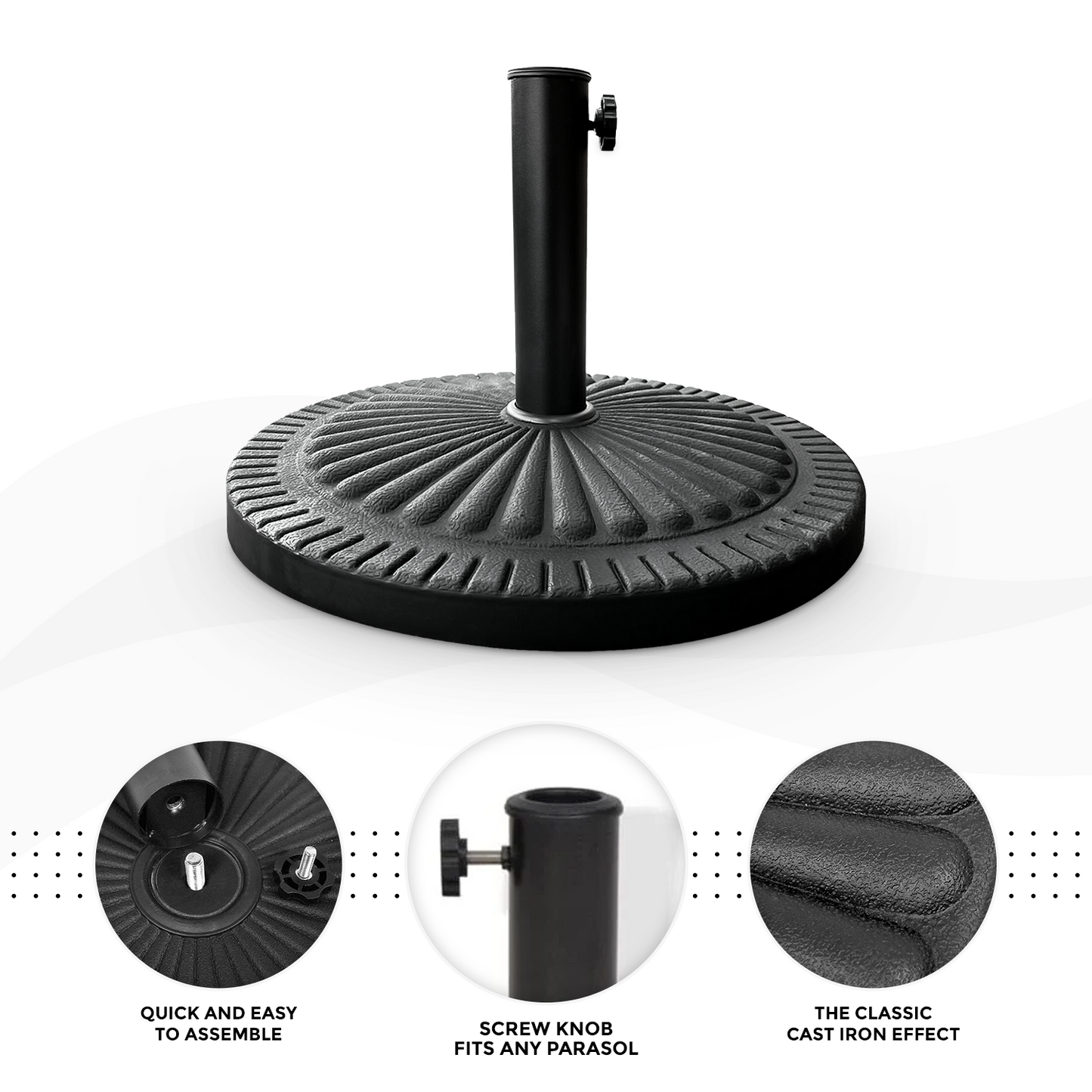 14kg Concrete Round Parasol Base - Black