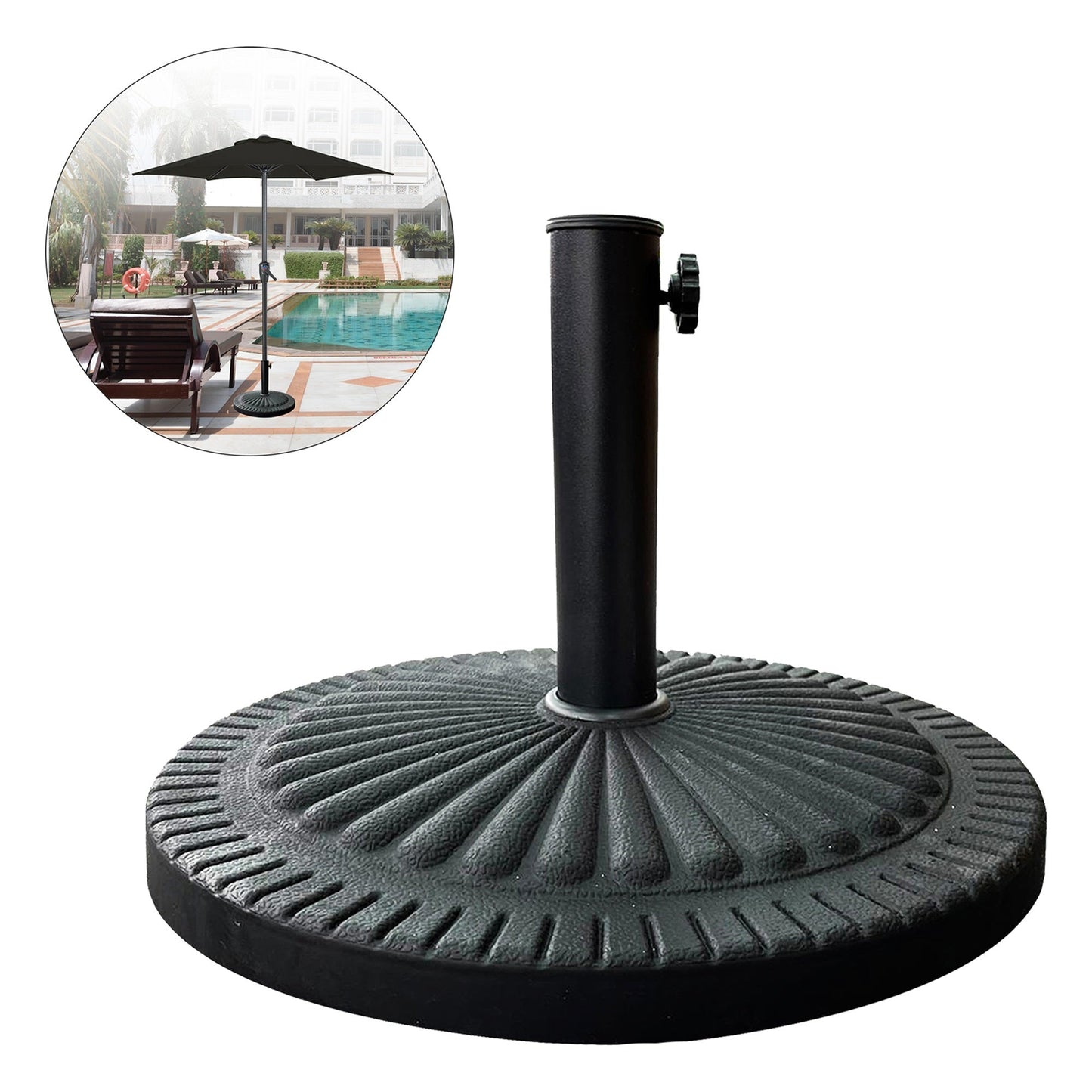 14kg Concrete Round Parasol Base - Black