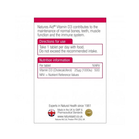 Natures Aid Vitamin D3 1000iu (90 Pack)